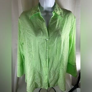 Harvé Benard sheer material, mint, green, paisley pattern, long sleeve shirt